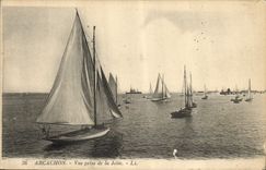 CPA Bateau Peche Arcachon Vue prise de la jetee