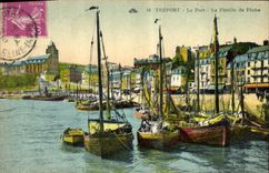 El barco de la POSTAL de la VENDIMIA pesca Treport el puerto el flotilla del pecado