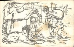 CPA Fantaisie Illustrateur Poulbot Chien