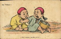 VINTAGE POSTCARD Fantasy Illustrator Children With the robber