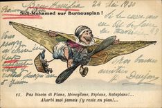 VINTAGE POSTCARD Fantasy Illustrator Sidi Mohamed on Burnousplan Plane