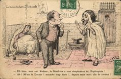 VINTAGE POSTCARD Fantasy Illustrator Doctor visit Doctor