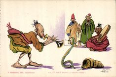 VINTAGE POSTCARD Fantasy Illustrator Snake charmer
