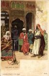 VINTAGE POSTCARD Fantasy Arab Illustrator Coffee in Cairo Egypt Egypt