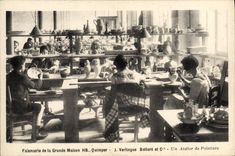 VINTAGE POSTCARD Ceramic Pottery Faience manufacture of large house HB Quimper Verlingue Bollore a workshop of painting