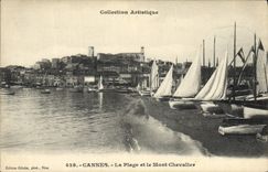 CPA Bateau Peche Cannes La plage et le Mont Chevalier