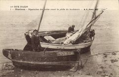 VINTAGE POSTCARD Bateau Fishes Marine Repair of the veils before the sin of the following day