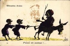CPA Fantaisie Illustrateur Silhouettes arabes Panne de Moteur ane Mule 