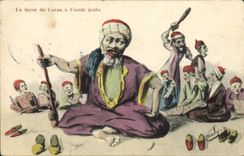 CPA Fantaisie Illustrateur La lecon du Coran a l'ecole arabe Tunisie