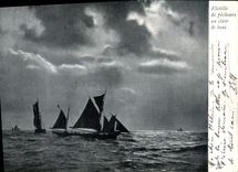 CPA Bateau de peche Flotille de pecheurs au clair de lune