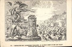 VINTAGE POSTCARD Destruction of the French drain-holes or small Boney and his/her friend Talley testing a great joy