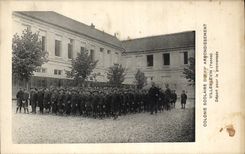 VINTAGE POSTCARD Children school Colony of 12th Villeblevin Yonne Departure for the Paris walk