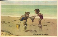 VINTAGE POSTCARD Enfants the secrecies of the sea Fishes