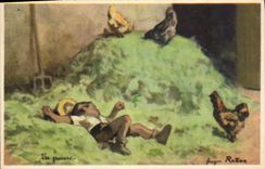 VINTAGE POSTCARD Children the pause Cock Hen