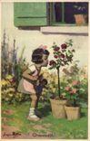 VINTAGE POSTCARD Griserie Children Flower