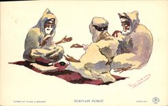 CPA Fantaisie Illustrateur Afrique du Nord Algerie Ecrivain public