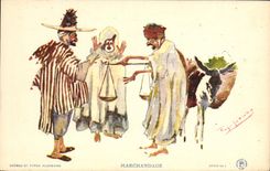 VINTAGE POSTCARD Fantasy North Africa Illustrator Algeria Bargaining Ass mule