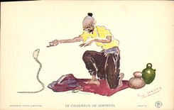 CPA Fantaisie Illustrateur Afrique du Nord Algerie Le charmeur de serpents Serpent