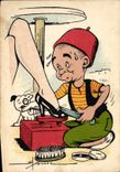 VINTAGE POSTCARD Fantasy North Africa Illustrator Child Shoeshiner of shoes Dog