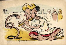 CPA Fantaisie Illustrateur Afrique du Nord Charmeur de serpents Serpent