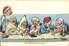 VINTAGE POSTCARD Fantasy North Africa Illustrator customers of the Coffee Moor
