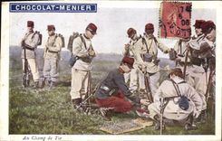 CPA Militaria Chocolat Menier Au champ de tir 