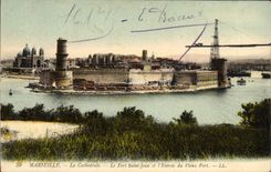 CPA Marseille La Cathedrale Le Fort Saint Jean et L'Entree du vieux port 