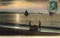 CPA Saint Jean De Luz Coucher de Soleil Bateau