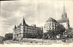 POSTAL Pau de la VENDIMIA el hotel y la iglesia Martin de Gassion Saint