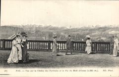 POSTAL Pau de la VENDIMIA vista en la cadena de los Pyrenees y el pico del sur de Ossau