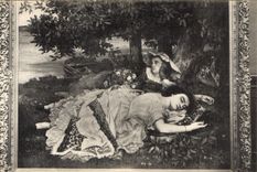 VINTAGE POSTCARD Palate Of Beautiful arts Of the Town Of Paris young ladies of the edges of the Seine Billhook