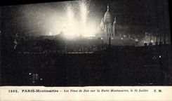 VINTAGE POSTCARD Paris Montmartre Bonfires On the Montmartre Hillock on July 14th