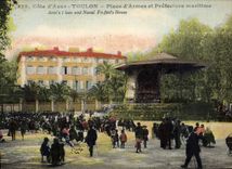 VINTAGE POSTCARD Toulon Places of weapons and Kiosque police port authority