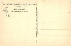 Opinión panorámica de Toulon de la POSTAL de la VENDIMIA sobre los barcos portuarios