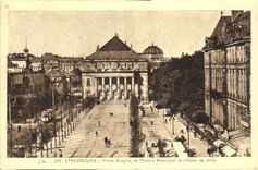 La POSTAL Estrasburgo de la VENDIMIA coloca Broglie el teatro municipal y el ayuntamiento