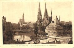 POSTAL Estrasburgo de la VENDIMIA la iglesia protestante San Pablo y la catedral