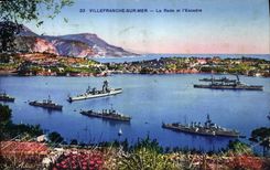 VINTAGE POSTCARD Villefranche On Sea roads and the squadron Boats