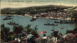 VINTAGE POSTCARD Villefranche On Sea Panorama roads one feastday Boats