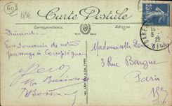 POSTAL Compiegne de la VENDIMIA estatua de arco del d de Jeanne