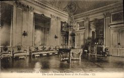 Taladro de la POSTAL de la VENDIMIA de Compiegne la sala de estar del castillo de familias