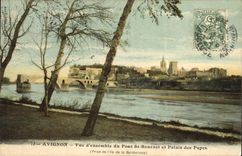 Cuadro total de Avignon de la POSTAL de la VENDIMIA del St Benezet y paladar del puente de los papas