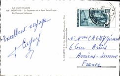 MODERN CARD Menton the border and the Bridge Saint Louis Italian customs