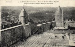 CPA Carcassonne Tour Du Moulin Et Tour Mipadre Emplacement du theatre antique de la cite 