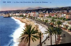 POSTAL de la VENDIMIA Niza el Quay de los Estados Unidos vista del castillo