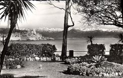 MODERN CARD Antibes the Old city In Foad the snow-covered Alps