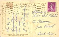 POSTAL de la VENDIMIA Niza la bahía de los ángeles a través de los pinos del castillo