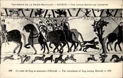 CPA Bayeux Tapisserie de la reine Mathilde La suite de Guy se saisissant d'Harold