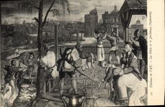 Castillo de la POSTAL de la VENDIMIA de la pesca de Pau y de la tapicería que cultiva un huerto