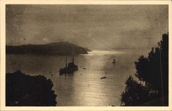 CPA Villefranche Coucher De Soleil Sur La Rade Bateau