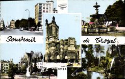 CPM Souvenir De Troyes Avenue de la Gare Fontaine La cathedrale Le rapt Jardin de la vallee Suisse